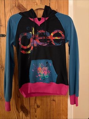 Glee Women's Colorblock Hoodie Sweater - Black, Teal & Pink RARE